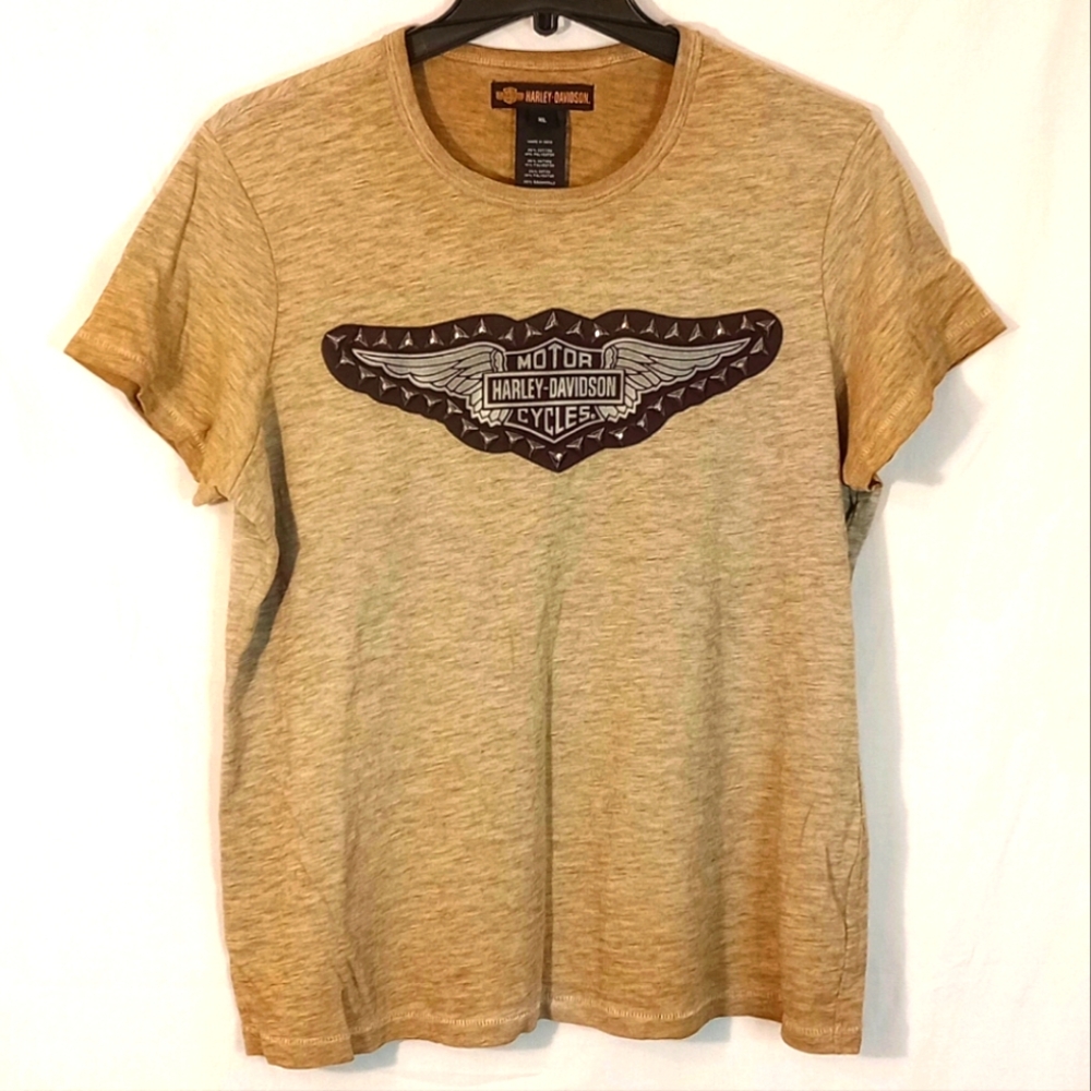 Harley-Davidson Gold Short Sleeve Tee Classic Design XL Studded